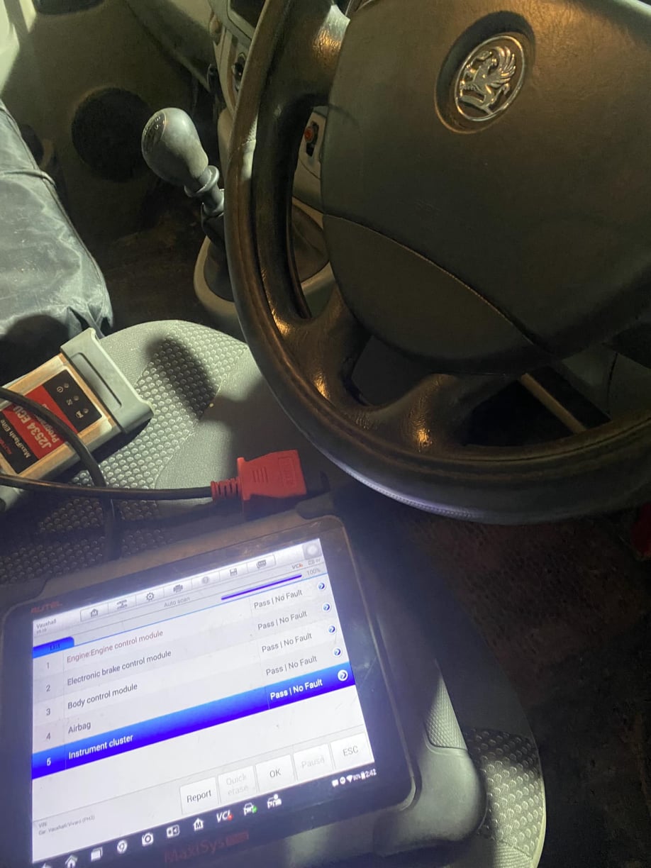 Image of diagnostic device reading DTC's for the vehicle